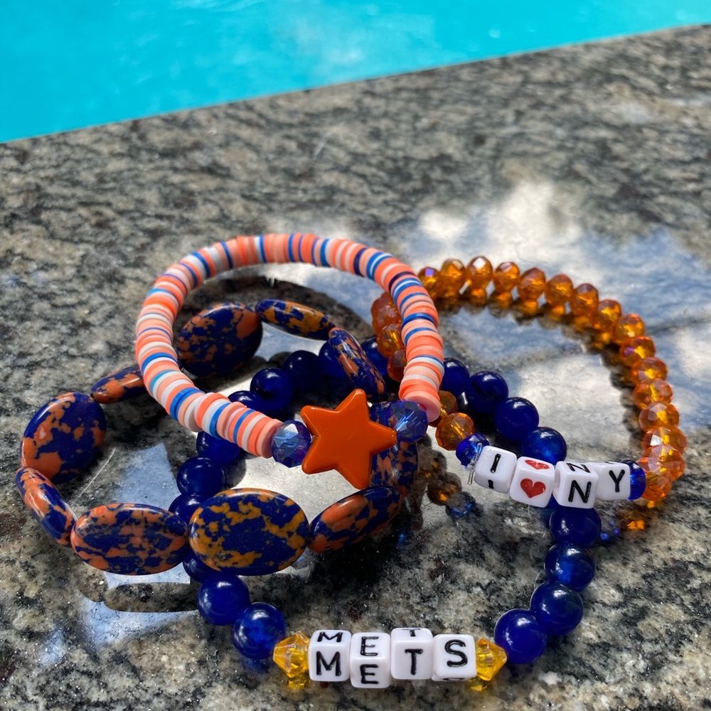 I love nyc my Mets baseball team orange blue stack bracelet set yankee queens